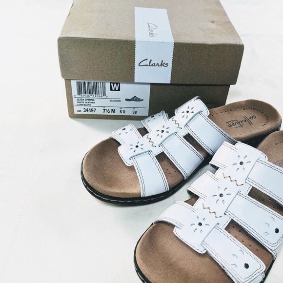 Clarks Leisa Spring Sandals Women's Leather Slides New in Box White 7 1/2 - Picture 4 of 5